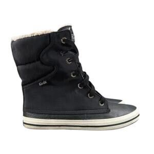 Keds Shoes Womens 8.5 Sneaker Boot Droplet Leather Lace Up Winter Faux Fur Black